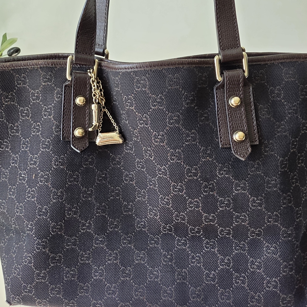 AUTHENTIC Gucci Jolicoeur Charm Tote | Dark Brown GG Canvas | Dustbag - Picture 3 of 16